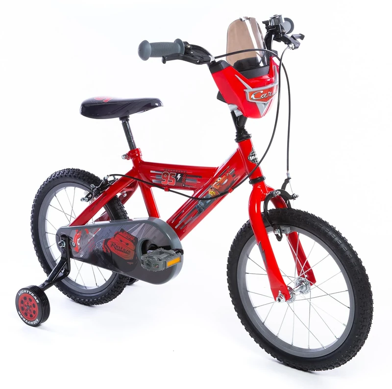 Huffy Disney Cars 16 inch Kids Bike + Stabilisers For Boys or Girls 5-7 Years - Lightning McQueen Styling, Red