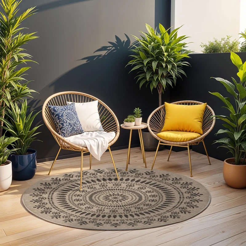 Livabliss Tavira Indoor Outdoor Rug - Large Boho Rugs for Living Room 200x275 cm Dining, Kitchen Carpet, Patterned Neutral and Coloured Rugs, Waterproof, Stain Durable - Beige and Black
