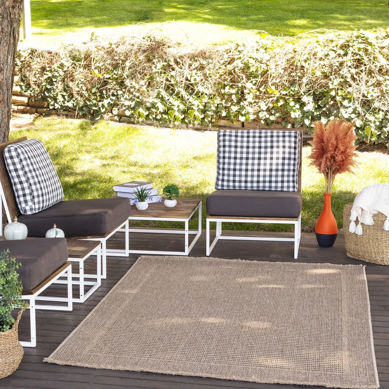 Livabliss Darwin Indoor Outdoor Rug - Large Boho Rugs for Living Room 160x213 cm Dining, Kitchen Carpet, Patterned Neutral and Coloured Rugs, Waterproof, Stain Durable - Dark Beige and Black