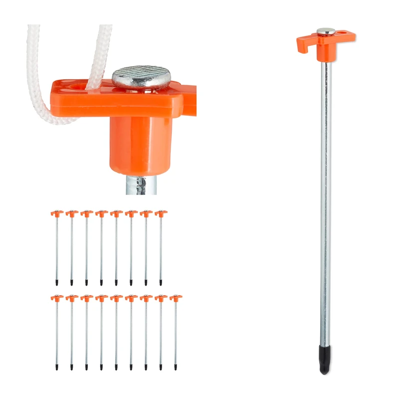 Relaxdays Tent Pegs Set of 18, Ground Anchor for Hard Soil, Camping, Stainless Steel, Hook, Set, 25cm, Orange, Steel