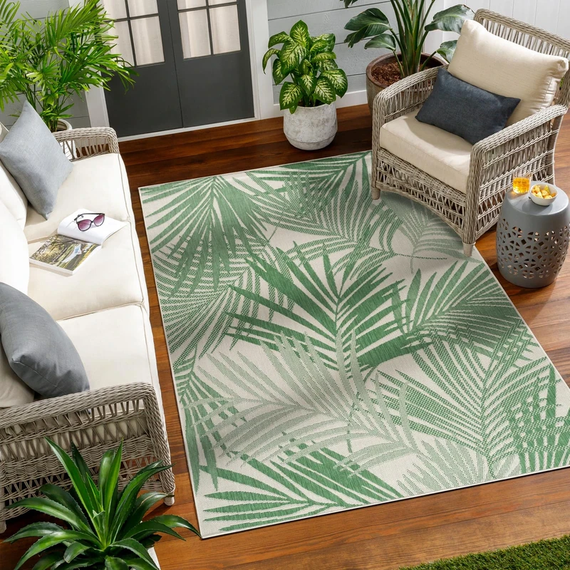 Livabliss Tarsus Indoor Outdoor Rug - Large Boho Rugs for Living Room 160x213 cm Dining, Kitchen Carpet, Patterned Neutral & Coloured Rugs, Waterproof, Stain Durable - Green and Ivory