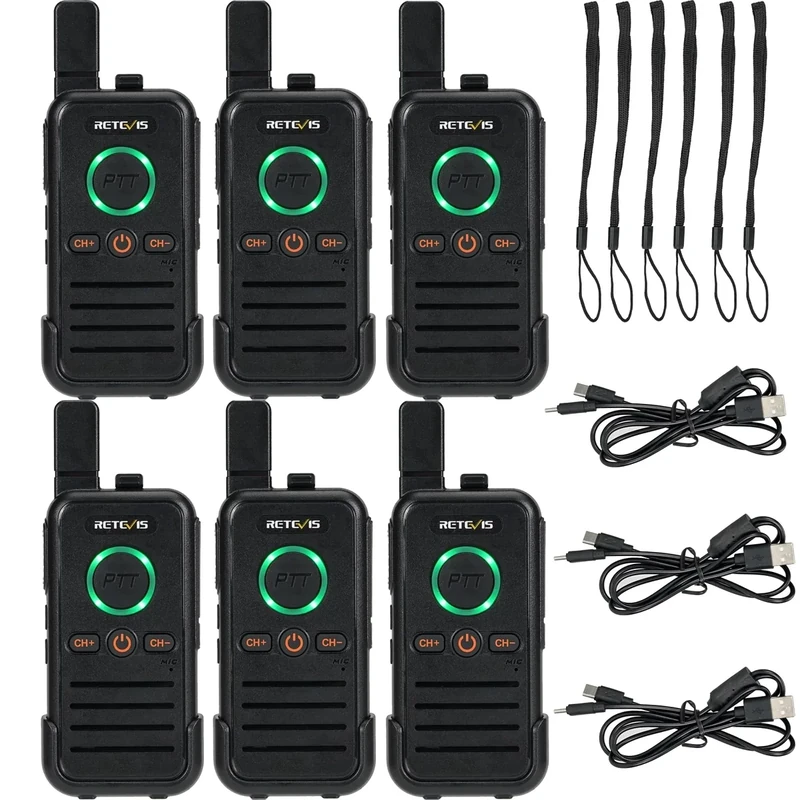 Retevis RB645 Walkie Talkie, PMR446 Walkie Talkies Rechargeable with Dual PTT, Indicator, USB-C, VOX, Lightweight Portable Two Way Radio for Elderly, Healthcare Hospital, Nursing Home (6 Pcs, Black)