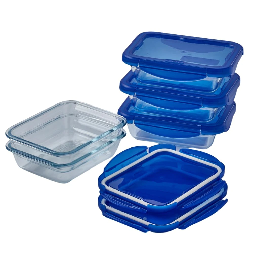 Pyrex® Cook & Go Set of 5 Rectangular Glass Storage Boxes with Airtight and Waterproof Lids – 20 x 15 cm – 0.8L – BPA Free