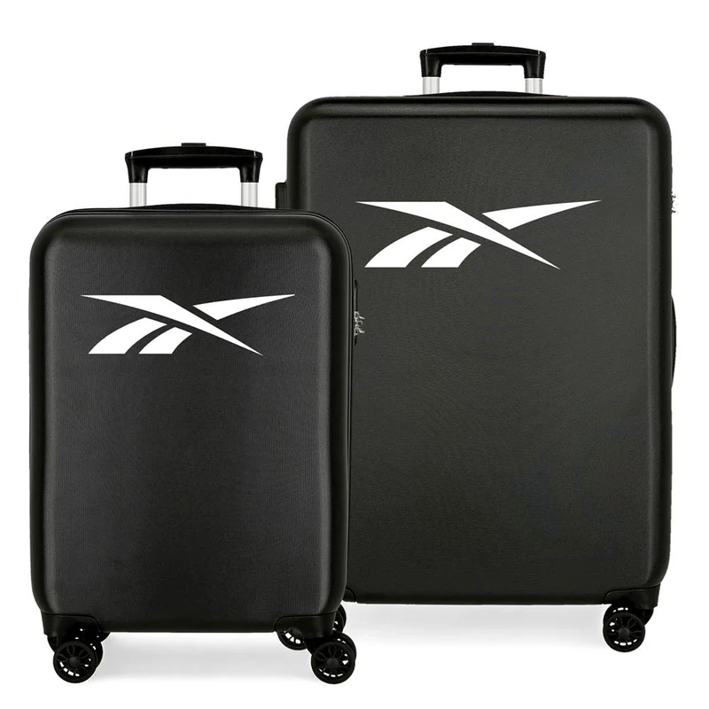 Reebok Portland Luggage Set, Black, 55/68 cm, Hard ABS, Side Combination Lock, 104 L, 6 kg, 4 Double Wheels, Hand Luggage