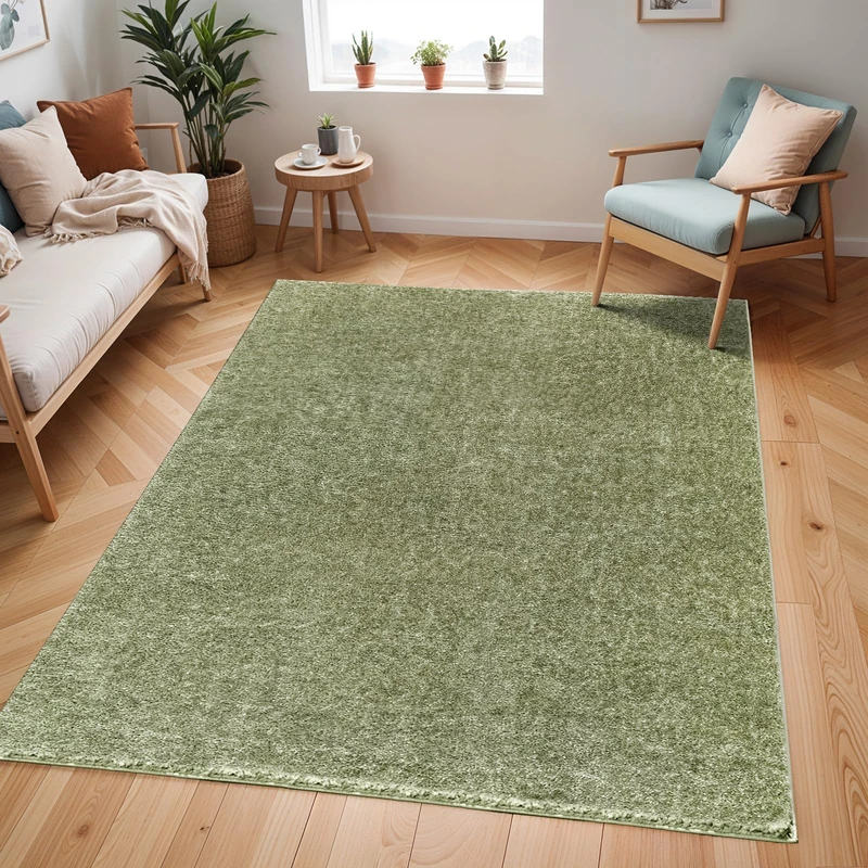 Livabliss Shaggy – Modern Berber Carpet 200x275 cm for Living Room, Bedroom – Neutral Boho Fluffy Style, Soft Shaggy Design, Easy Care Plush Thick Pile, Large Carpet in Sage