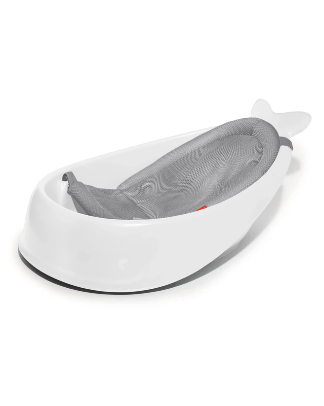 Skip Hop Moby Smart Sling Bathtub 3 Steps PVC Free Phthalate Free Non-Slip Newborn Bath Tub with Drain Plug (from Birth to 25 lbs, White)