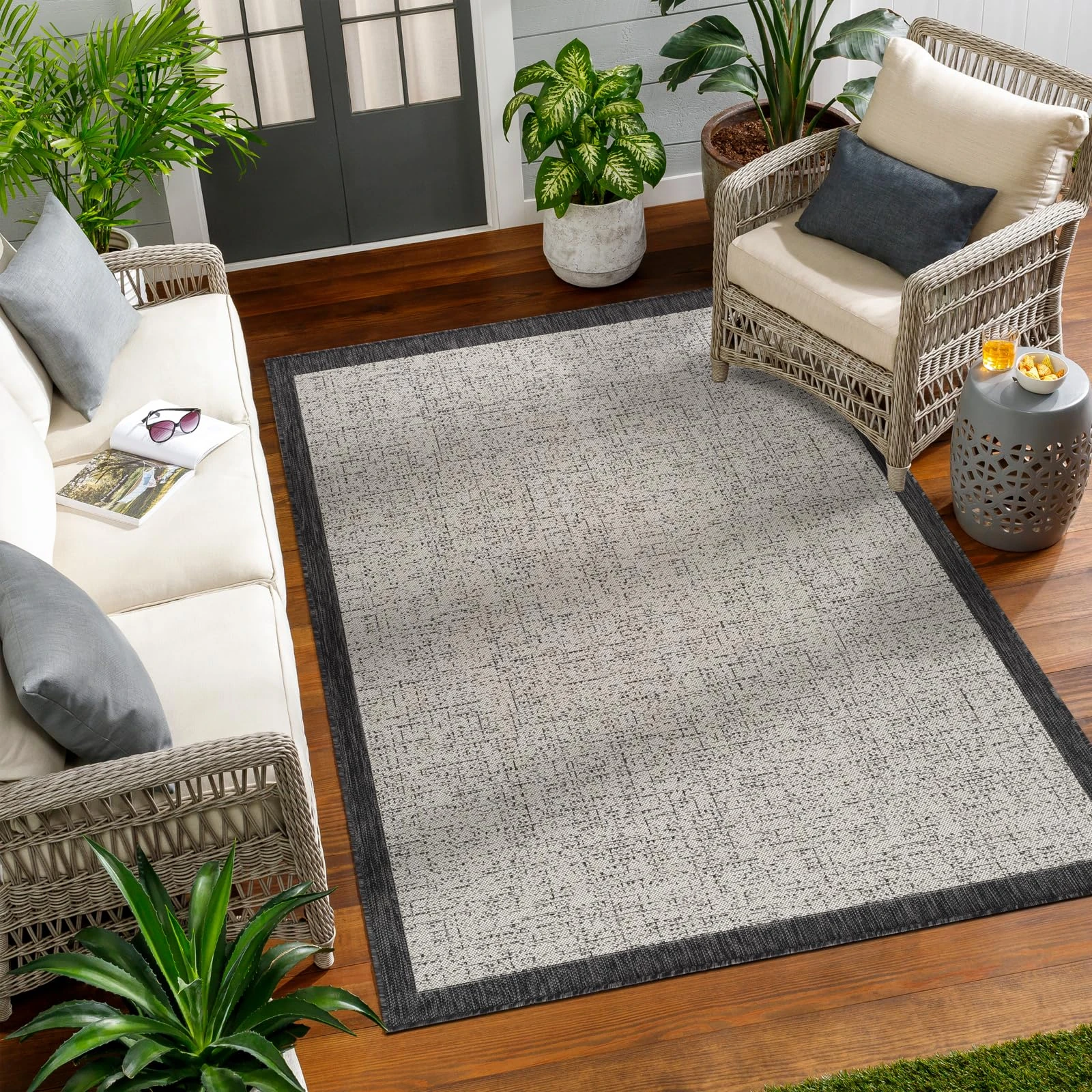 Livabliss Belek Indoor Outdoor Rug - Large Boho Rugs for Living Room 160 cm Dining, Kitchen Carpet, Patterned Neutral & Coloured Rugs, Waterproof, Stain Durable - Ivory and Charcoal