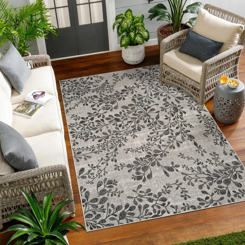 Livabliss Serik Indoor Outdoor Rug - Large Boho Rugs for Living Room 120x170 cm Dining, Kitchen Carpet, Patterned Neutral & Coloured Rugs, Waterproof, Stain Durable - Ivory and Charcoal