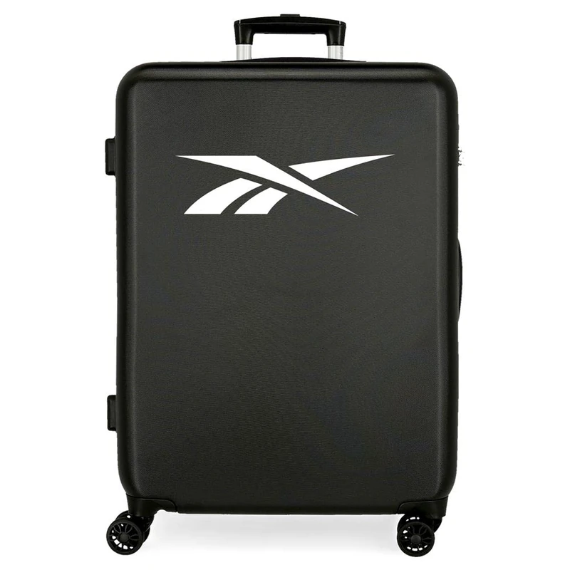 Reebok Portland Medium Suitcase, Black, 48 x 68 x 26 cm, Hard ABS, Side Combination Lock, 70 L, 3 kg, 4 Double Wheels