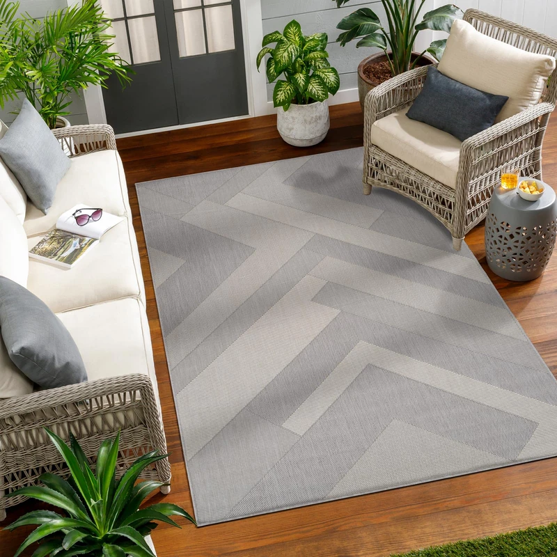 Livabliss Tekeli Indoor Outdoor Rug - Large Boho Rugs for Living Room 120x170 cm Dining, Kitchen Carpet, Patterned Neutral and Coloured Rugs, Waterproof, Stain Durable - Grey and Ivory - Image 1