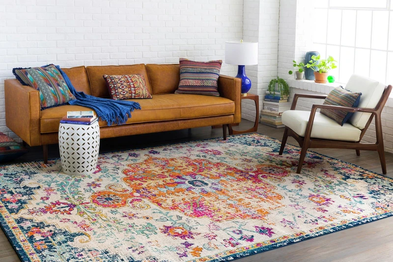 Livabliss Lou Asmara Vintage - Runner Rugs Living Room 80x150 cm, Hallway, Kitchen Area - Traditional Multicoloured Boho , Easy Care - Bohemian Large Rug, Blue and Orange Rug