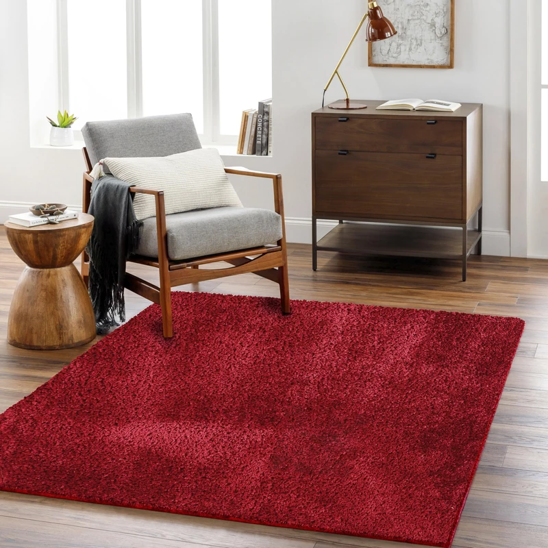 Livabliss Shaggy Rug - Modern Berber Rugs Living Room, Large 160x213 cm, Soft Shaggy Rugs for Bedroom - Neutral Boho Fluffy Rug, Easy Care Plush Thick Pile - Red