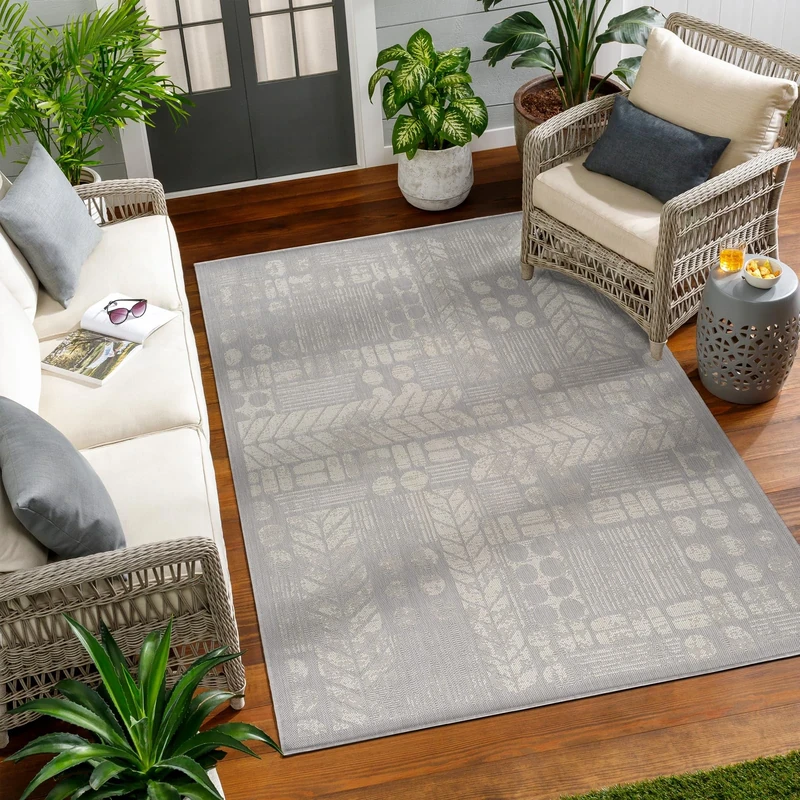 Livabliss Payas Indoor Outdoor Rug - Boho Runner Rugs for Living Room 80x150 cm Dining, Hallway Carpet, Patterned Neutral and Coloured Rugs, Waterproof, Stain Durable - Grey and Ivory