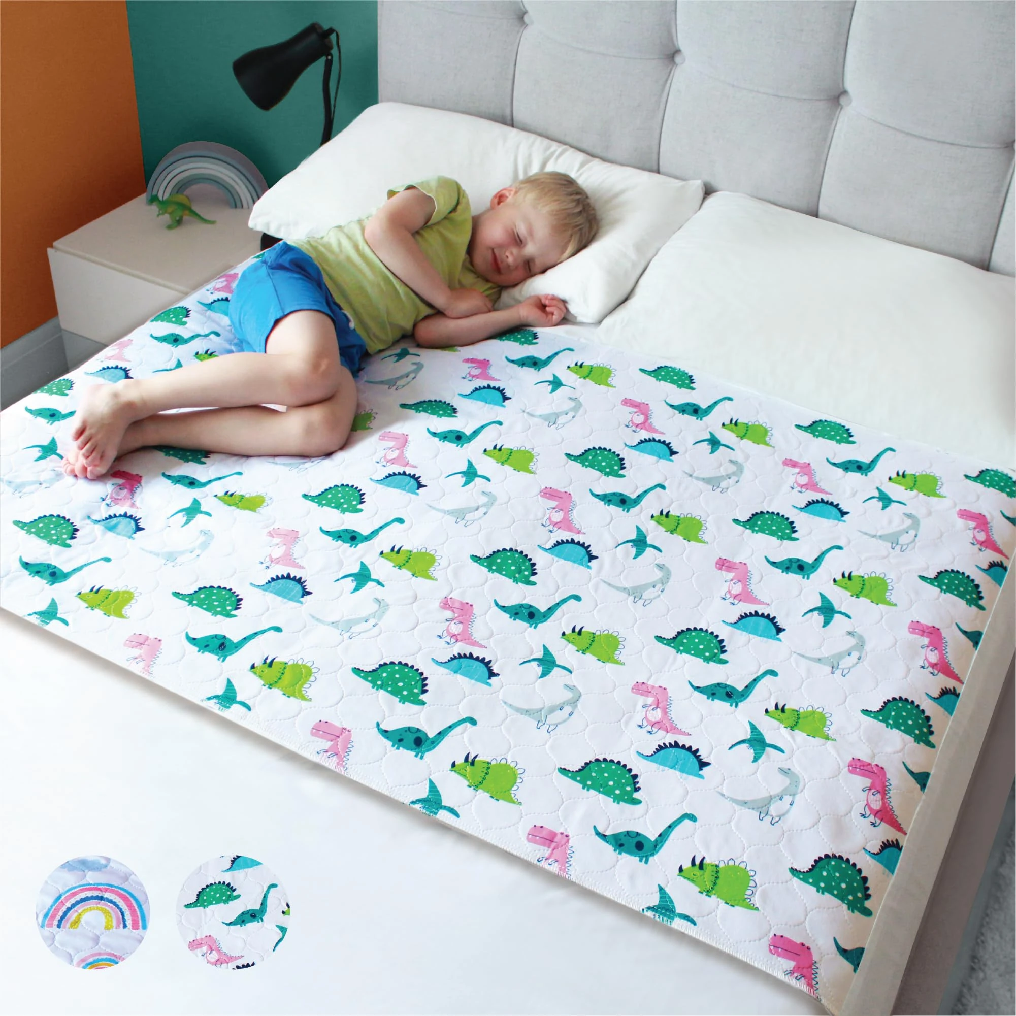 Hygge Sheets® Potty Training Bed Pads | 100% Waterproof | Bed Wetting Sheets for Double Beds | Non Slip, Easy to Change at Night | Includes Free Children's E-Book | UK Brand | Dinosaur