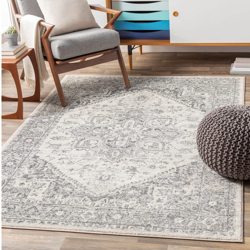Livabliss Khartoum Vintage Rug - Area Rugs for Living Room 120x170 cm, Bedroom - Scandi Neutral Rugs, Traditional Patterned Boho Style, Natural Easy Care Pile - Large Rug, Grey and Beige