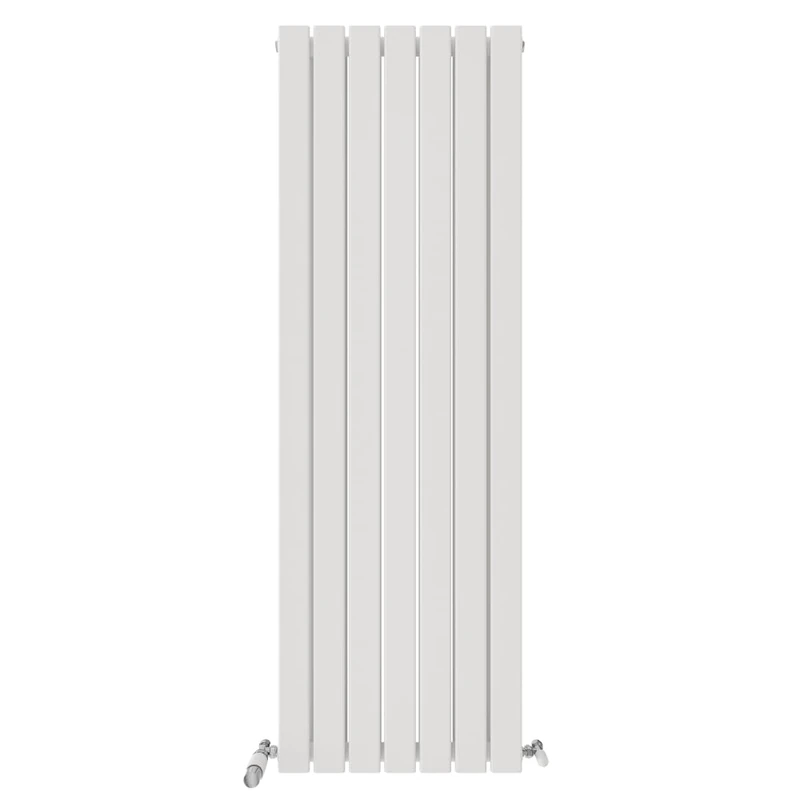 iBathUK Apex Wall Mounted Vertical Double Slim Flat Panel Radiator, 7-Column Steel, Hydronic Central Heating, High Thermal Output, Modern Designer Radiator for Bathroom in Matt White, 1600x532 mm