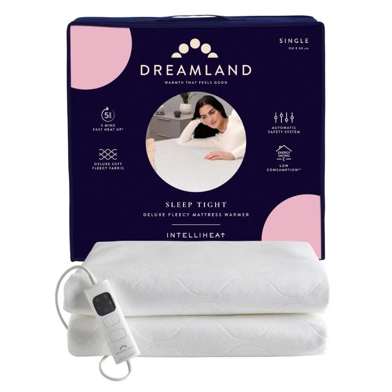 Dreamland Sleep Tight Electric Blanket – Premium Heated Fitted Underblanket with 6 Heat Settings, Fast Heat, Overheat Protection & Machine Washable, Timer, 150 x 80 cm – Single Size One Controller