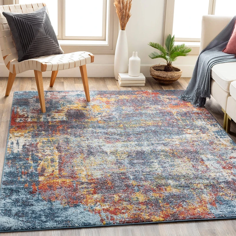 Livabliss Miami Abstract Rug for Living Room, Bedroom & Dining 120x170 cm, Modern Marble Design, Soft Luxurious Medium Pile, Easy Care Floor Covering, Dark Blue Rust Grey