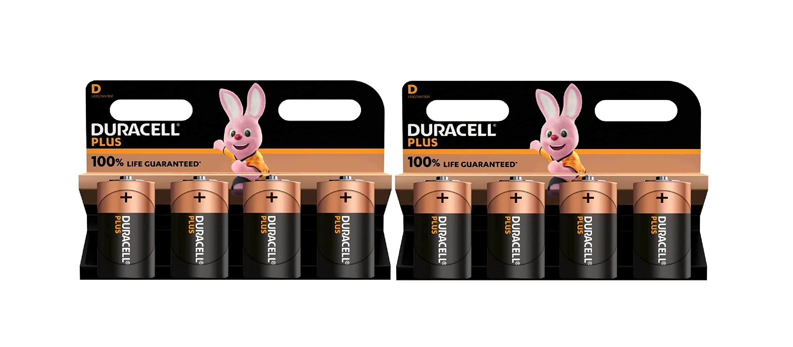 8X Duracell D Plus LR20 MN1300 Alkaline (2 Blister Packs of 4 Batteries) 8 Batteries
