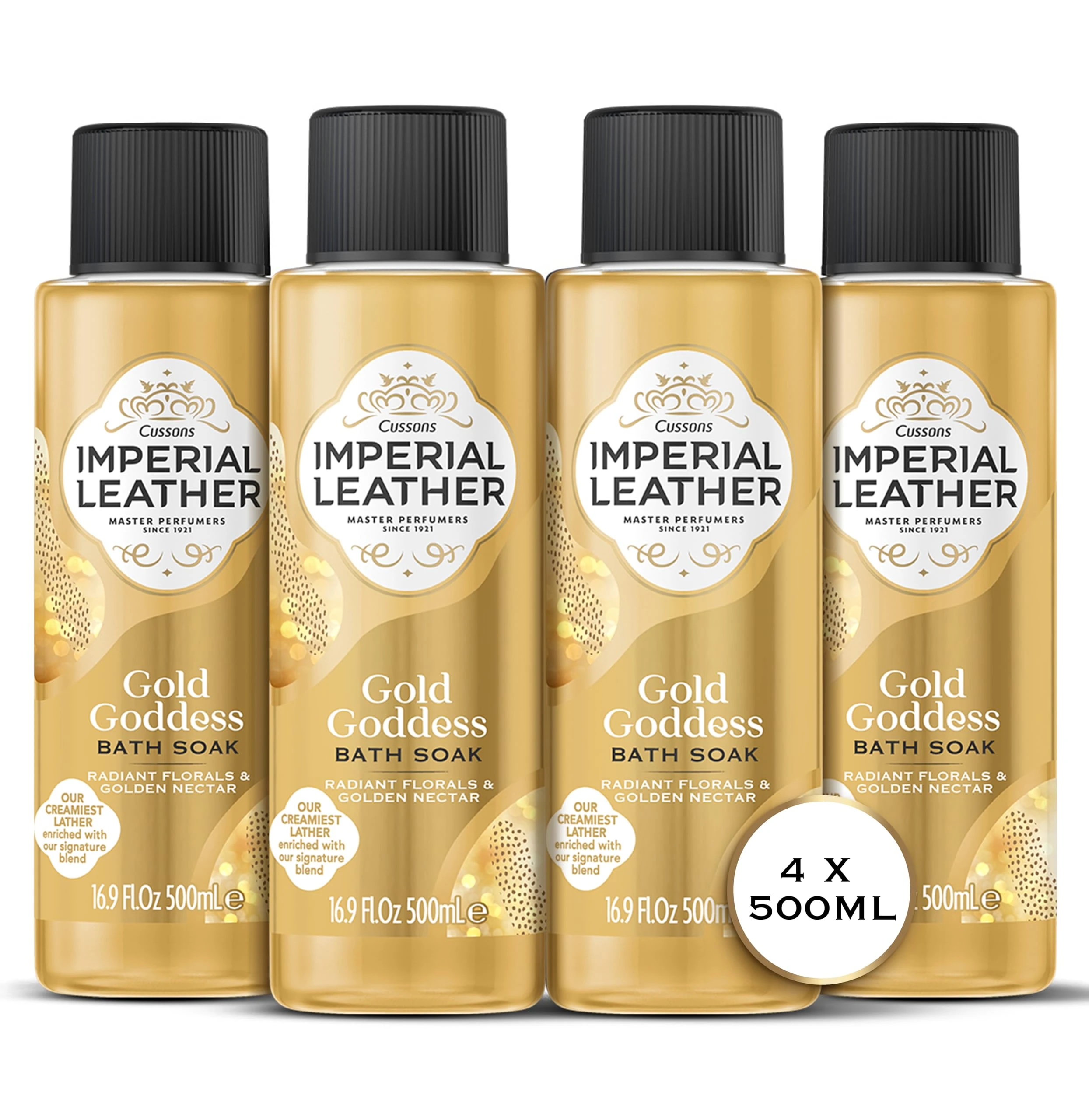 Imperial Leather Golden Goddess Bath Soak, Radiant Florals and Golden Nectar, Indulgent Bubble Bath, Bulk Buy, Pack of 4 x 500 ml