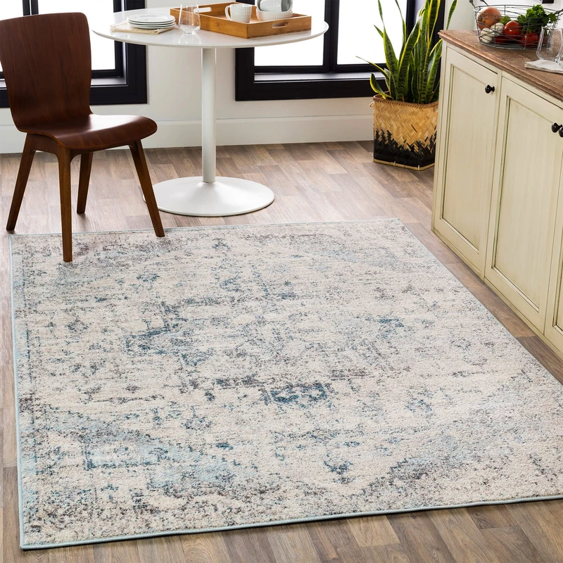 Livabliss Tampa Vintage Rug - Area Rugs for Living Room 120x170 cm, Bedroom - Scandi Neutral Rugs, Traditional Patterned Boho Style, Natural Easy Care Pile - Large Rug, Blue and Cream