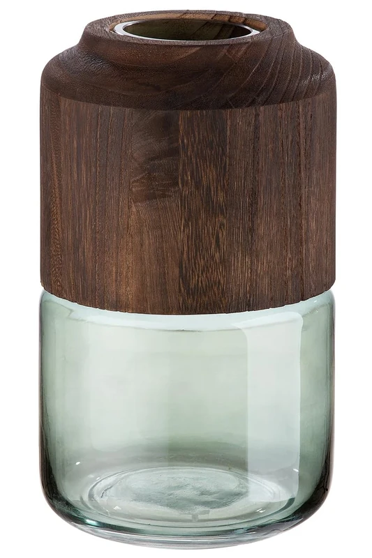 GILDE Decorative Glass Vase – Made of Glass and Wood – Decorative Autumn Living Room Gift for Women – Colours: Brown Green – Height 28 cm