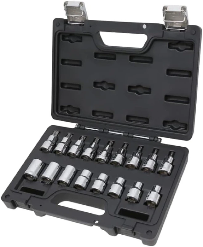 BETA - 923E-Ftx/C17 Professional Socket and Bit Set, 17 Pieces, Torx Male and Female Wrenches, 1/2" Square Socket, High Precision, Portable for Torx Screws in Plastic Box, Black