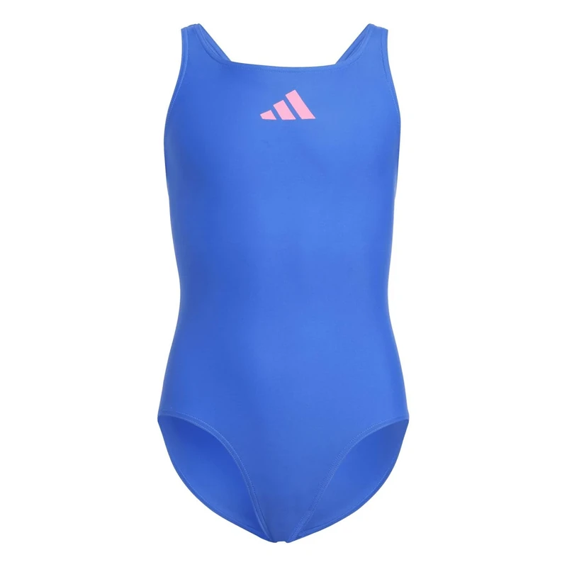 adidas Girl's Solid Small Logo Swimsuit, Royal Blue/Lucid Pink, 11-12 Years