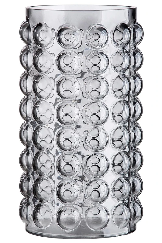 GILDE Decorative Glass Vase – Flower Vase Lantern Made of Glass – with Round Nubs – Modern Decoration Gift Birthday Gift – Colour: Grey Height 28 cm