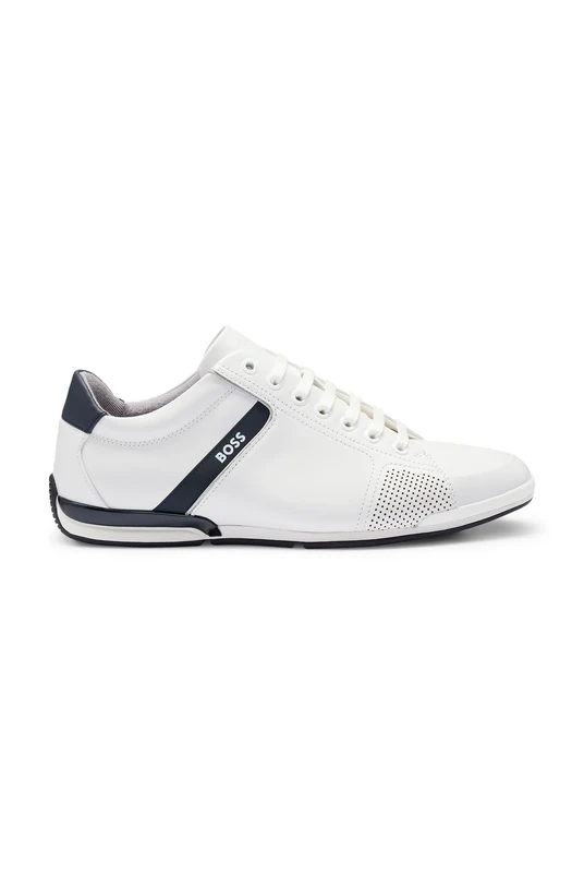 BOSS Mens Saturn Lowp Leather Trainers with Odour-Control Lining Size 8 White