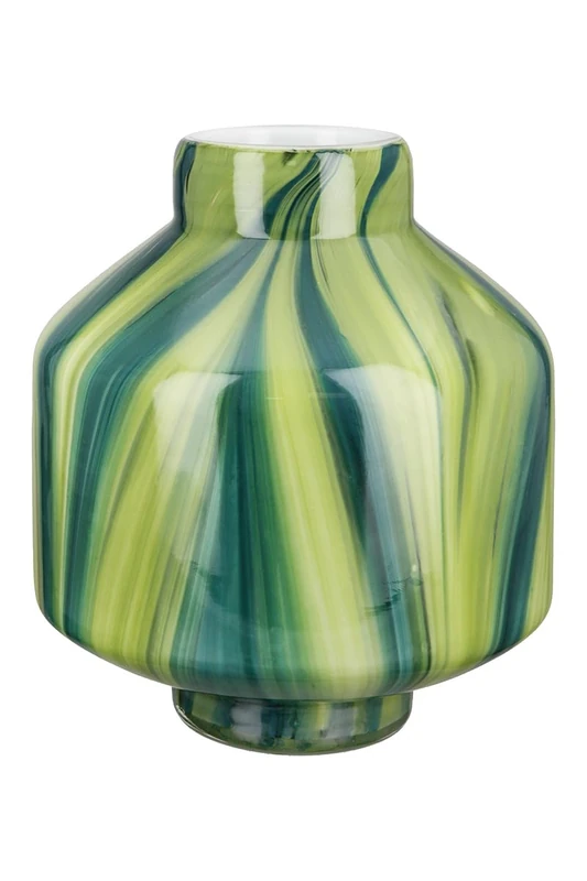 GILDE Glass Art Decorative Vase Bulbous Glass Vase - Flower Vase - Gift for Women Birthday Gift - Colour: Green White Height 22 cm