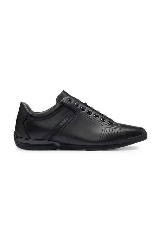 BOSS Mens Saturn Lowp Leather Trainers with Odour-Control Lining Size 5 Black