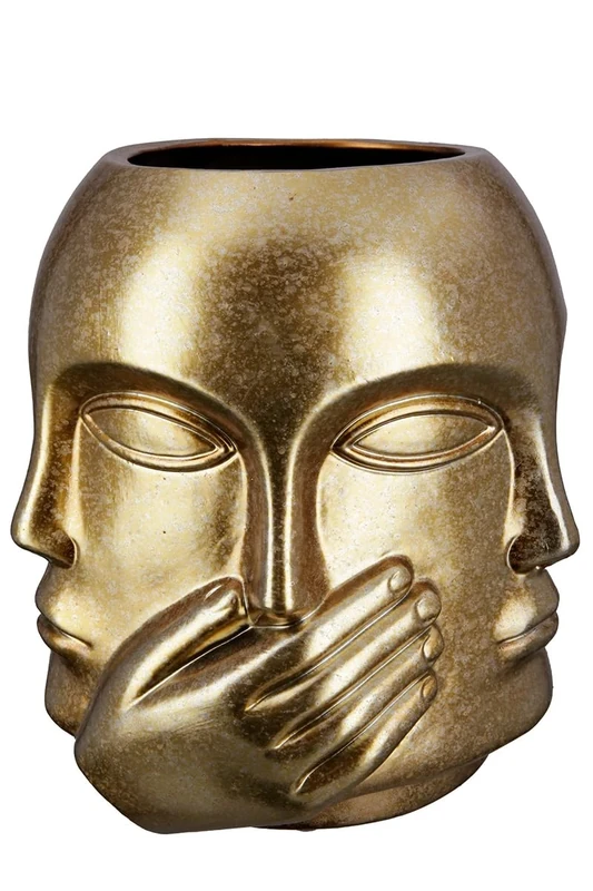 Gilde Ceramic Face Vase - Antique Gold, 23 cm Height, Waterproof, Made in Europe