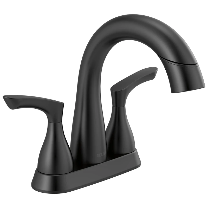 DELTA Broadmoor® Pull Down Bathroom Faucet, Black, 3-Hole Centerset, Matte Black Finish, 1.2 GPM, Zinc Material