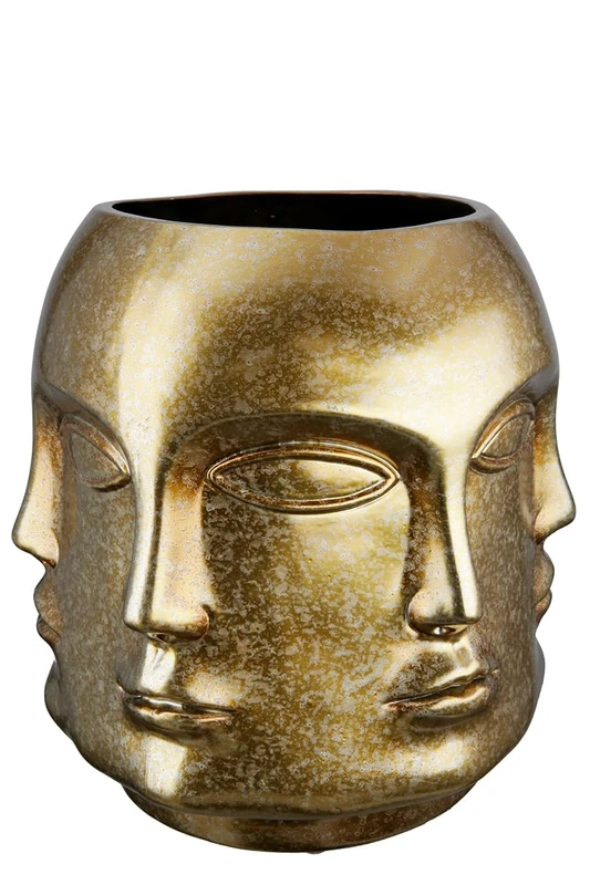 GILDE Vase Flower Vase Ceramic Face Vase Waterproof European Manufacture – Colour: Antique Gold Height 23 cm