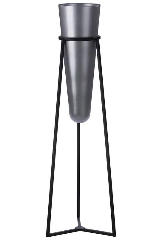 GILDE Casablanca Future Vase Glass Metal Grey Cone 102 cm High Diameter 20 cm Decoration Home Accessory Flower Vase Design - Image 1