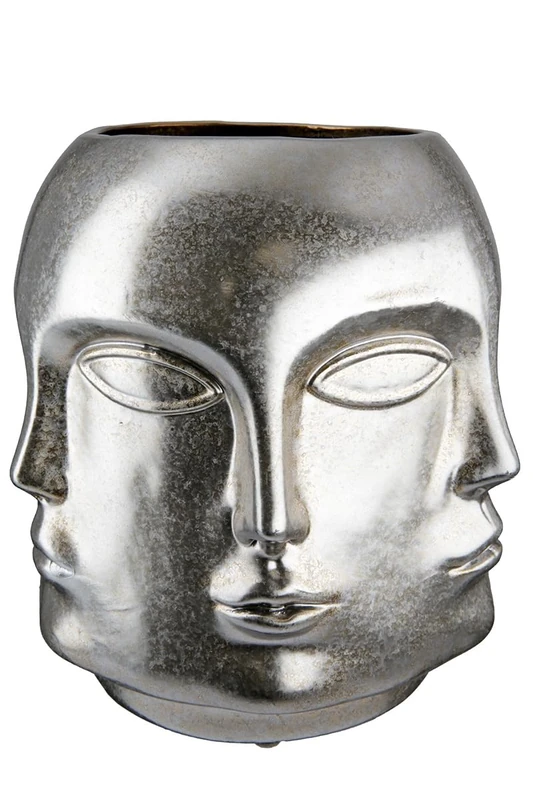 GILDE Vase Flower Vase Ceramic Face Vase Waterproof European Manufacture Colour: Antique Silver Height 23 cm - Image 1