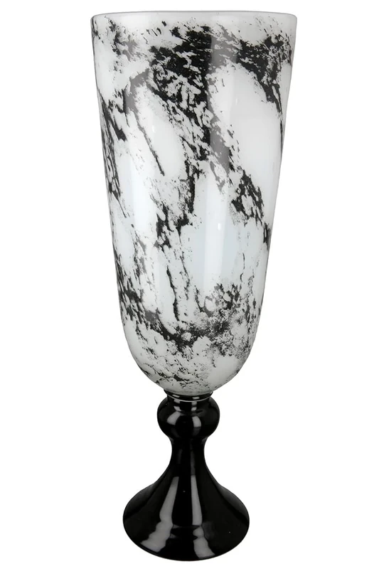 GILDE Decorative Vase Trophy on Base – Glass Vase Marble Look – Elegant Decoration Living Room – Gift Birthday Gift – Colours: Black White Height 42 cm
