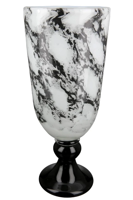 GILDE Decorative Vase Trophy on Base – Glass Vase Marble Look – Elegant Decoration Living Room – Gift Birthday Gift – Colours: Black White Height 31 cm