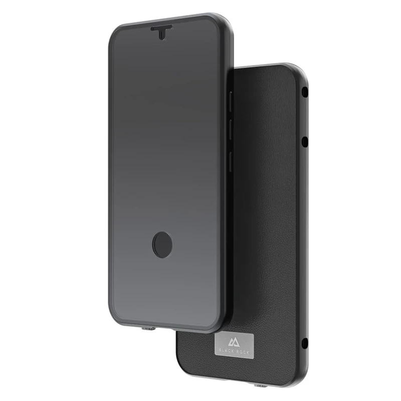 Black Rock - 360 degree glass case leather suitable for Samsung Galaxy S23 Ultra I mobile phone case, magnetic closure (transparent with black frame)