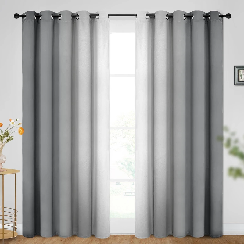 SimpleHome Ombre Room Darkening Curtains for Bedroom, Gradient Grey to Gray White Light Blocking Thermal Insulated Grommet Window Curtains/Drapes for Living Room,2 Panels, 62x84 inches Length - Image 1