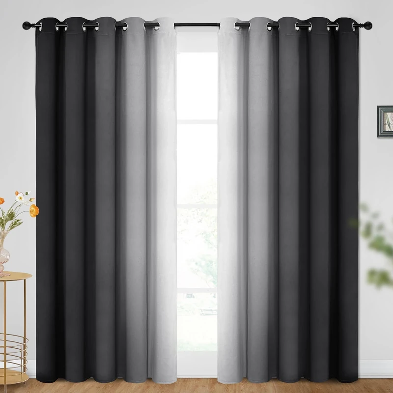 SimpleHome Ombre Room Darkening Curtains for Bedroom, Gradient Black to Grey White Light Blocking Thermal Insulated Grommet Window Curtains/Drapes for Living Room,2 Panels, 62x84 inches Length
