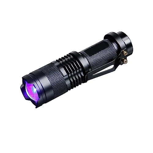 JOYLIT Small LED Torch Blacklight, Battery Powered Handy Mini Flashlight Waterproof with 3 Modes and Adjustable Focus, Lightweight Pocket Clip Torch for Camping (AA or 14500 Battery NOT Include)