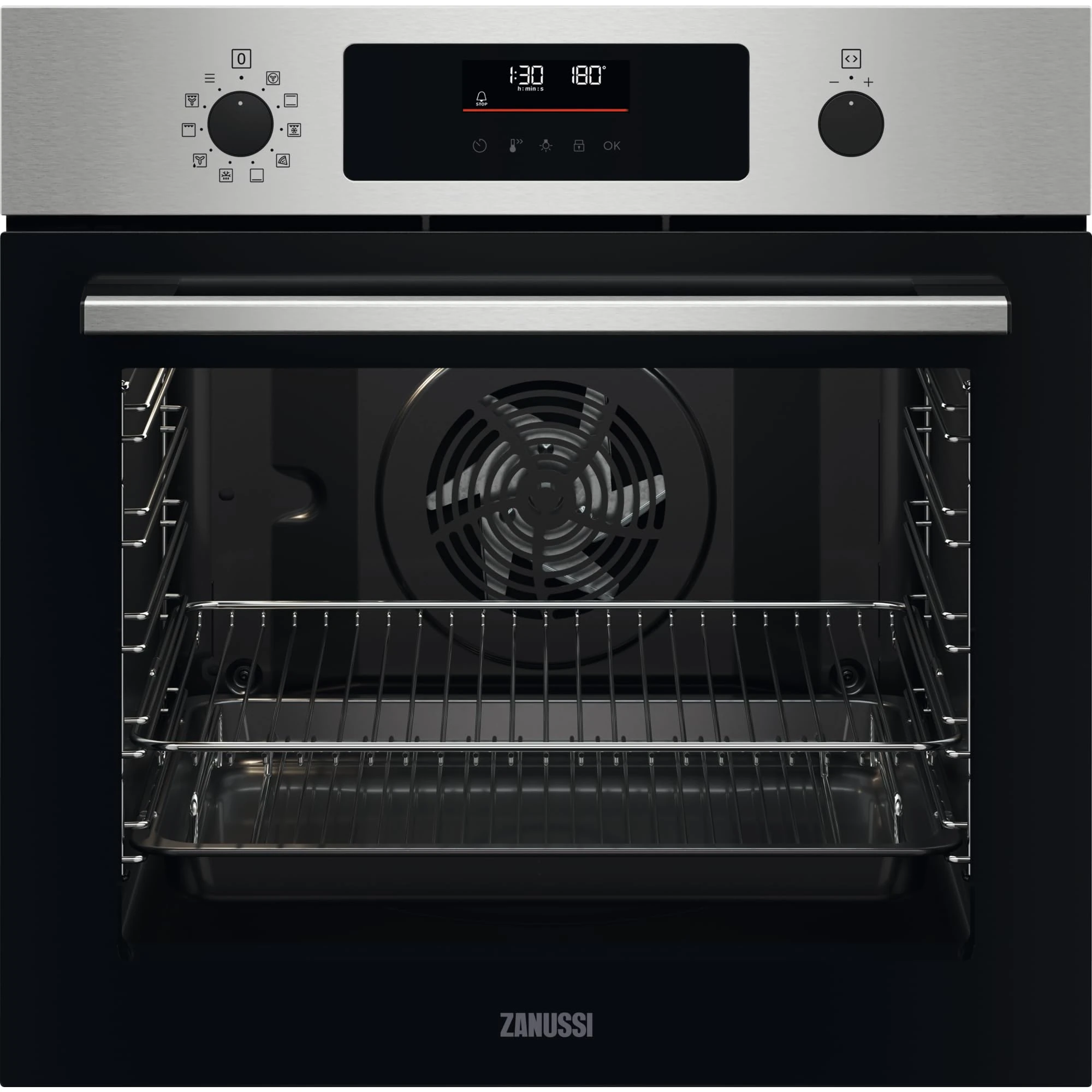 Zanussi Series 60 Built in Electric Single Oven ZOPNX6XN, 72 L Capacity, 600x560x550 mm, Multilevel cooking, SelfClean With Pyrolytic Technology, Stainless Steel