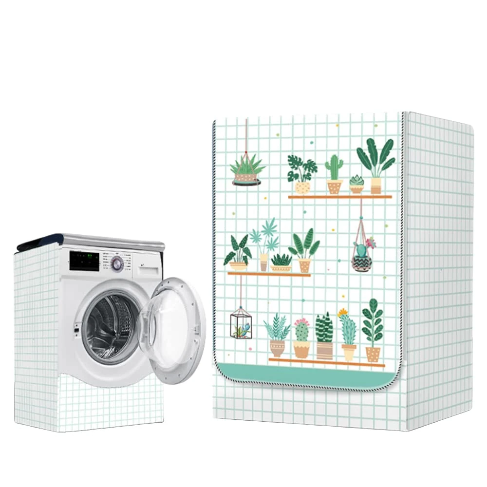 FANSU Washing Machine Cover Plant Waterproof Dustproof Front Load Washer Dryer Machine Cover Protector Sunscreen Washer Protection Tumble Dryer Cover Front Loading (S (4-7.5kg),Cactus)
