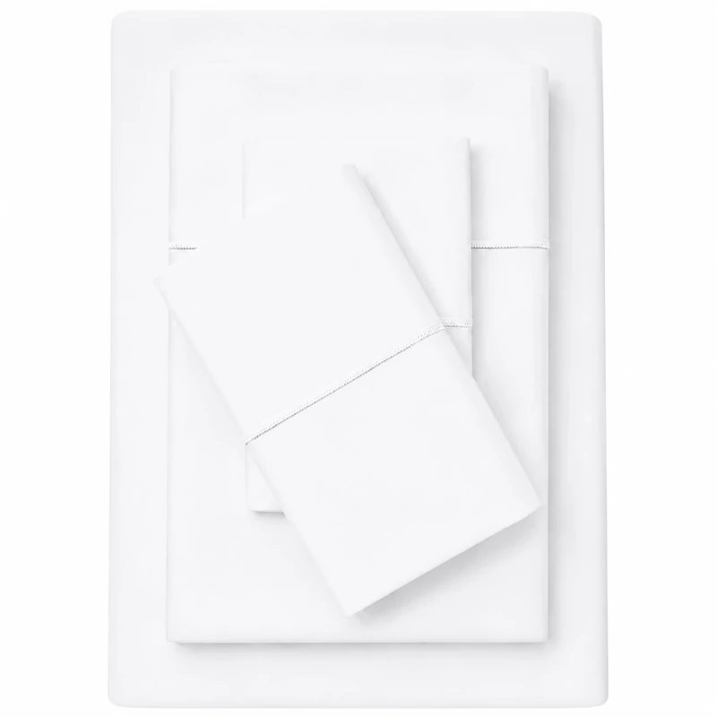 Feather & Stitch 500 TC Split King Size Sheet Set, 5 piece Bed Sheets Set-2 Twin Fitted Sheet, 1 King Flat Sheet & 2 King Pillowcases, 18" Deep Pockets Sateen Weave Solid Bedsheet - (Solid White)