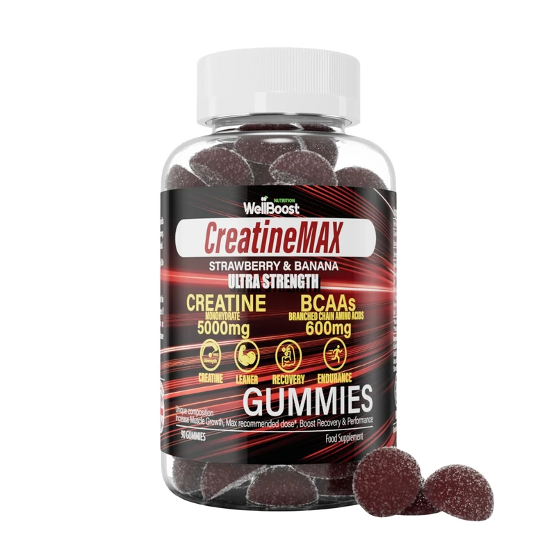 WellBoost Creatine Gummies - 5000mg, 600mg BCAAs, Vegan, 90 Count