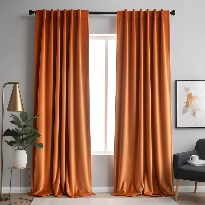 Aljctns Orange Velvet Curtains for Living Room Luxury 85% Blackout Velvet Curtains for Bedroom,Thermal Insulated Super Soft Window Drapes Rod Pocket & Back Tab, 52" W x 96" L, 2 Panels Set
