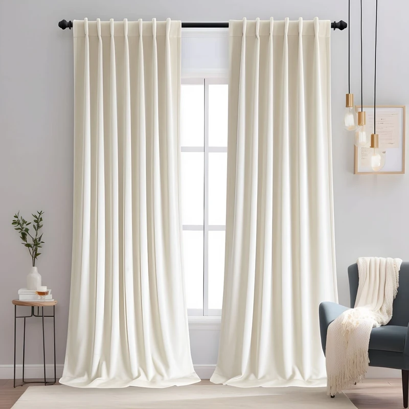 Aljctns Ivory Velvet Curtains 96 inches Long for Luxury Living Room 50% Blackout Curtains for Bedroom,Thermal Insulated Super Soft Window Drapes Rod Pocket & Back Tab,52" W x 96" L, 2 Panels Set