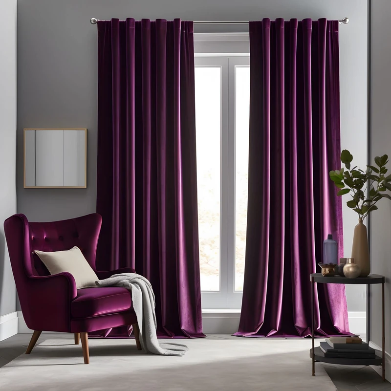 Aljctns Grape Purple Velvet Curtains 96 inches Long Luxury Blackout Curtains for Bedroom Living Room,Thermal Insulated Super Soft Window Drapes Rod Pocket & Back Tab, 52" W x 96" L, 2 Panels Set